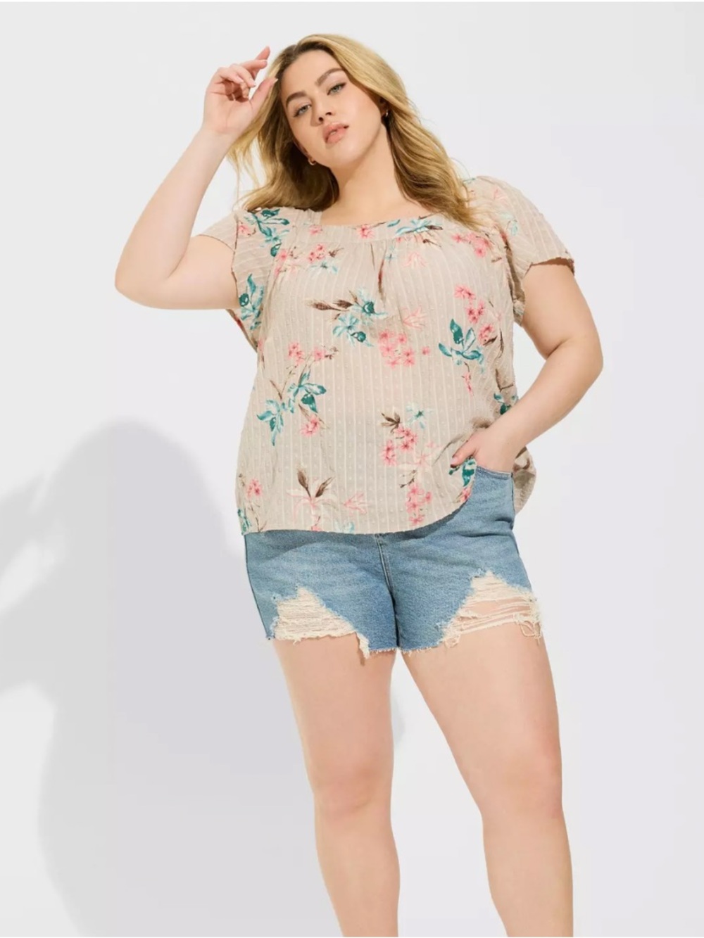 NWT Torrid Clip Jacquard Floral Square Neck Flutter Sleeve Top Size 2 18/20